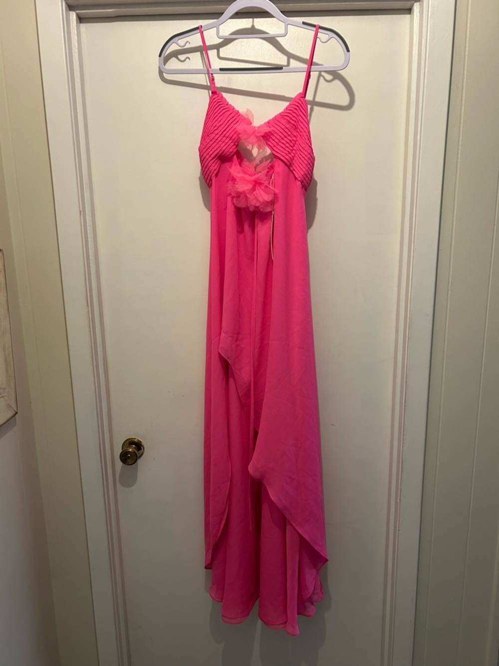 For Love And Lemons Hot Pink High-Low Slip Dress with Floral Detail